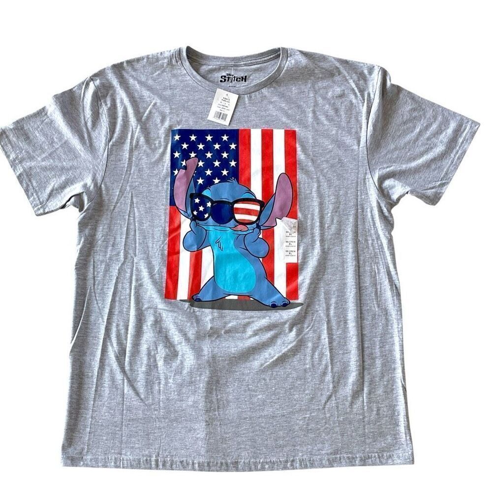 NWT Disney LILO & Stitch XL Grey Men Women Unisex USA Blue White Cotton T-Shirt